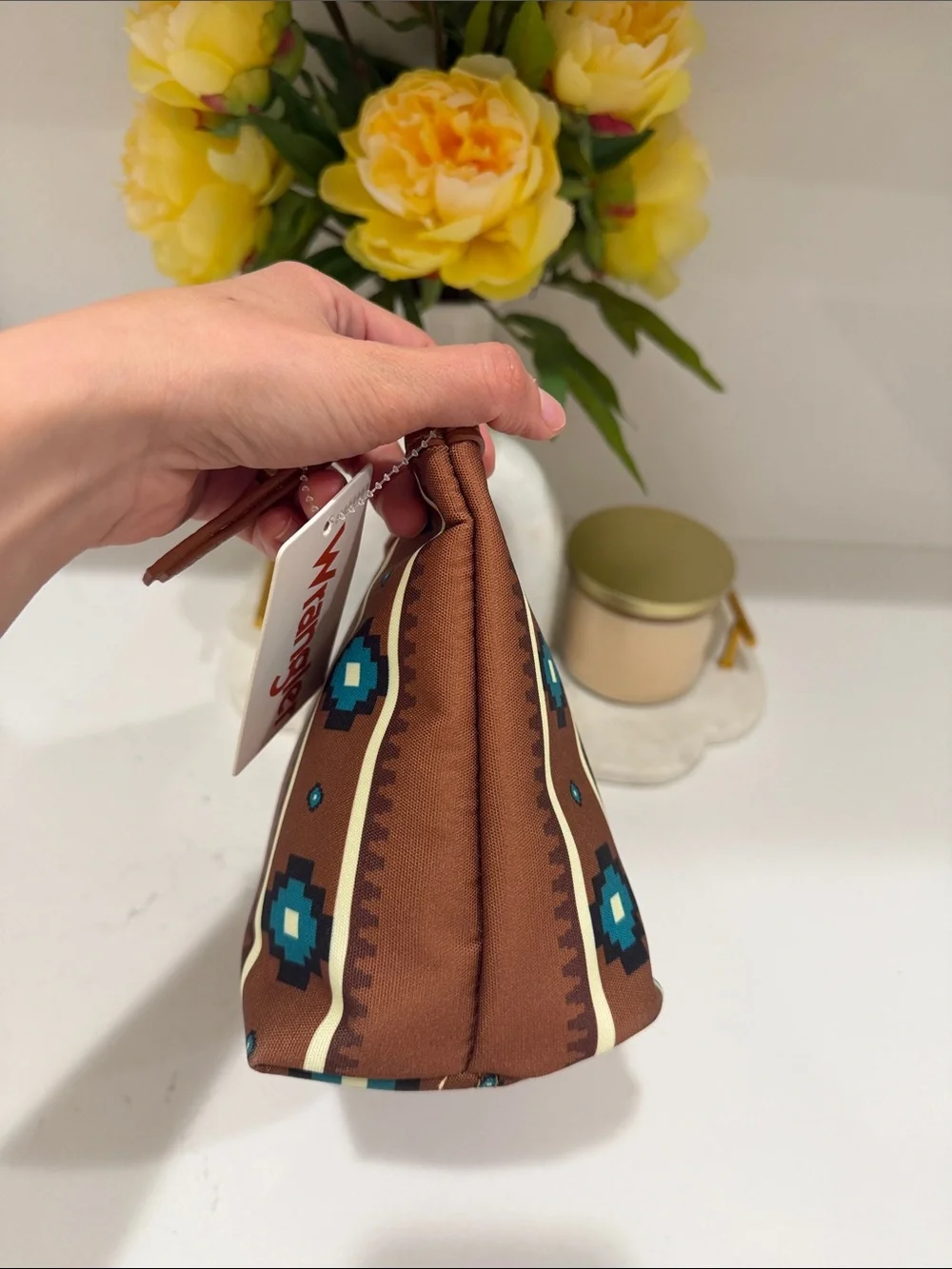 Wrangler Brown Turquoise Pink Aztec Cosmetic Pouch